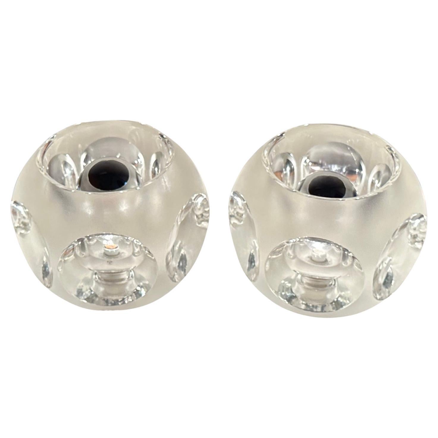 Pair of 1970s Peill & Putzler Space Age Frosted Clear Concave Glass Table Lamps For Sale