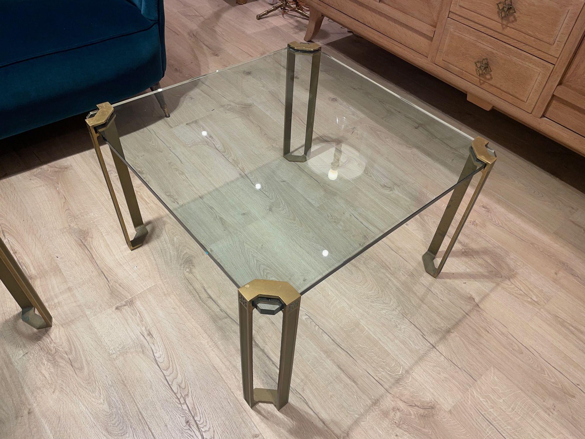 Pair of 1970s Peter Ghyczy Brass and Glass Side Tables For Sale 2