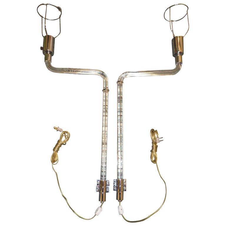 Pair of 1970s Peter Hamburger Lucite and Chrome Wall-Mounted Wall Sconces For Sale