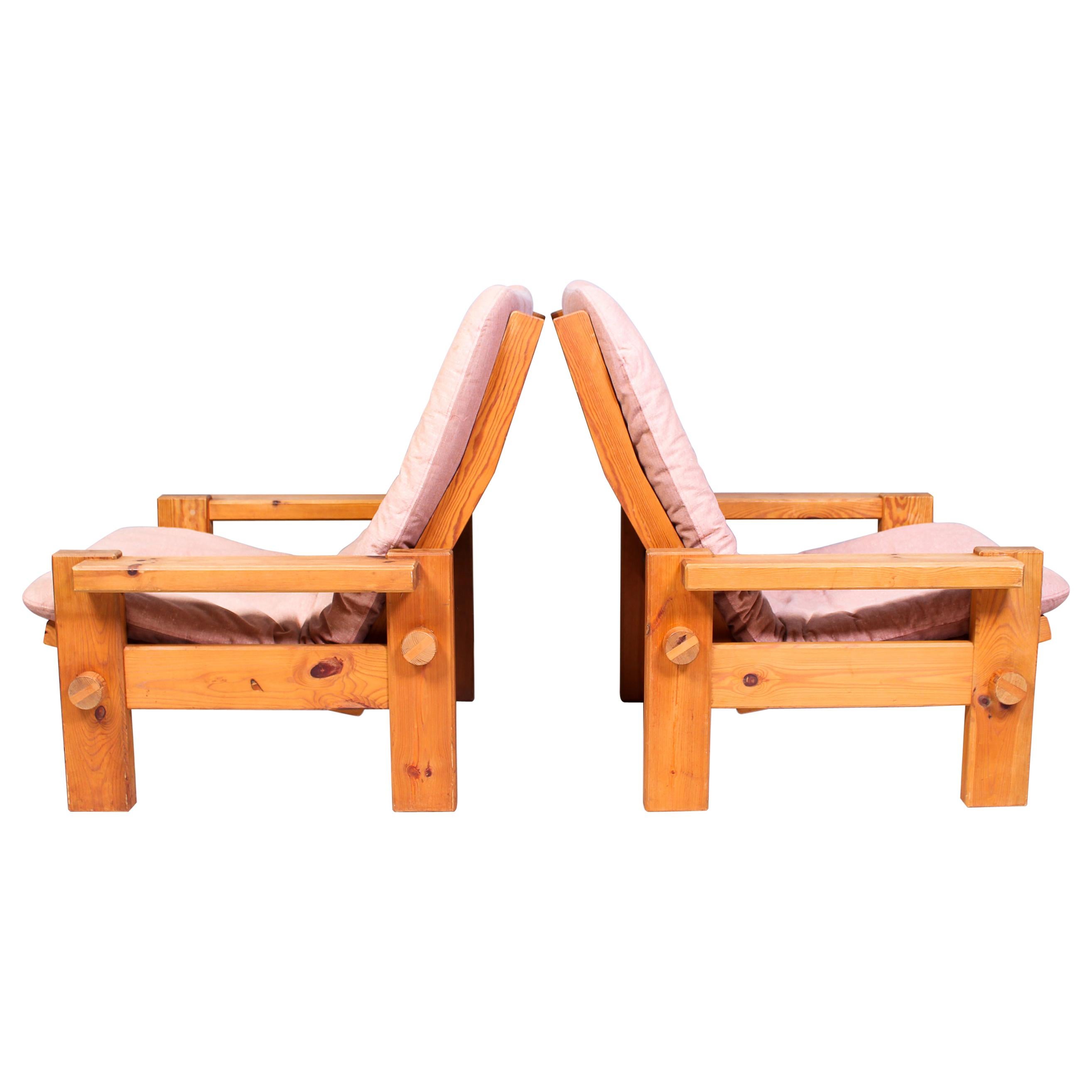 Pair of 1970s Pine Lounge Chairs by Yngve Ekström for Swedese