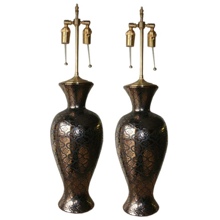 Pair of  1970's  Portuguese vases with lamp application.