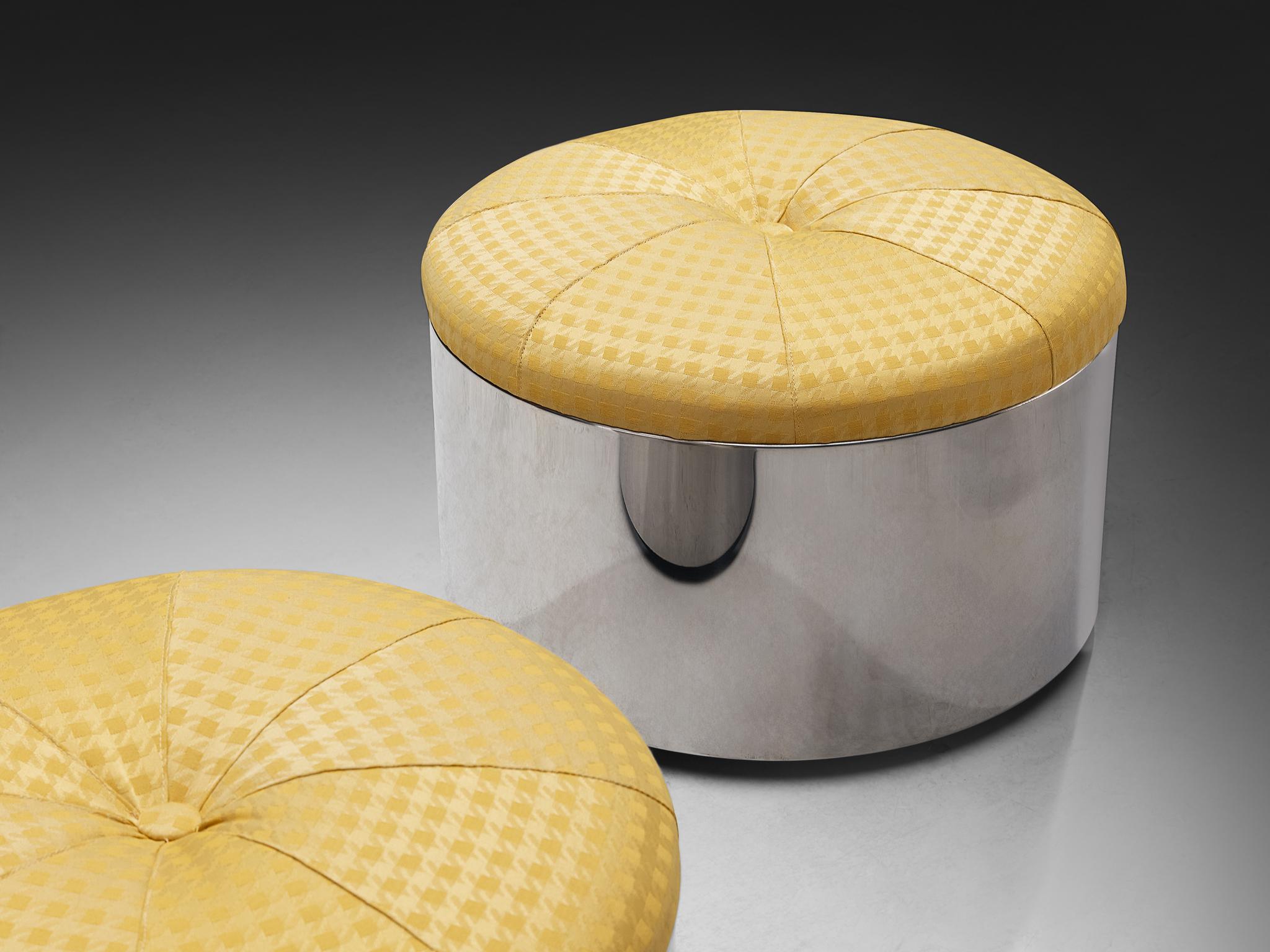 Italian Pair of 1970s Post-Modern Movable Ottomans in Chromed Steel For Sale