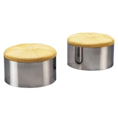 Pair of 1970s Post-Modern Movable Ottomans in Chromed Steel