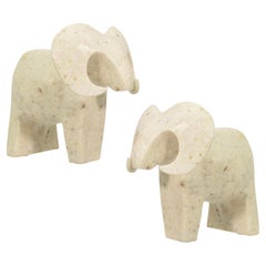 Pair Of 1970s Post Modern White Marble Rams By Masatoyo Kishi Kuki