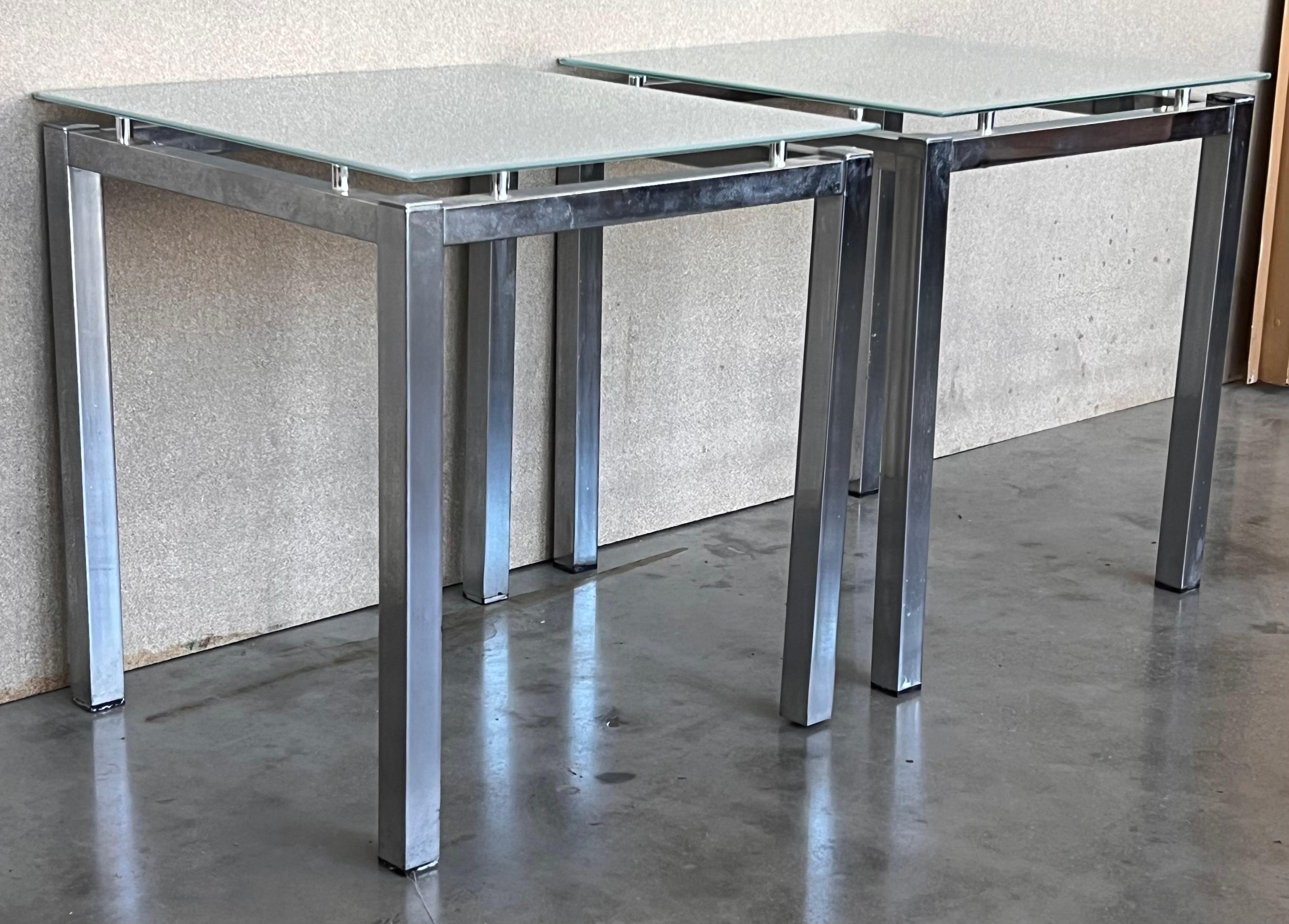 Glass Pair of 1970s Postmodern Side Tables For Sale
