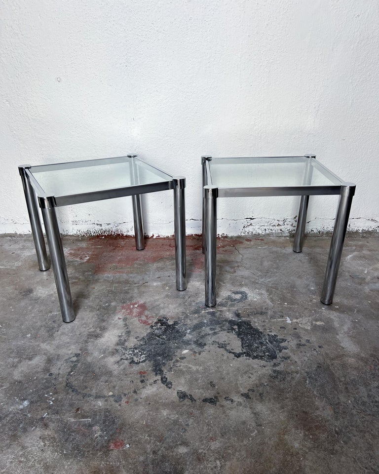 Glass Pair of 1970s Postmodern Side Tables For Sale