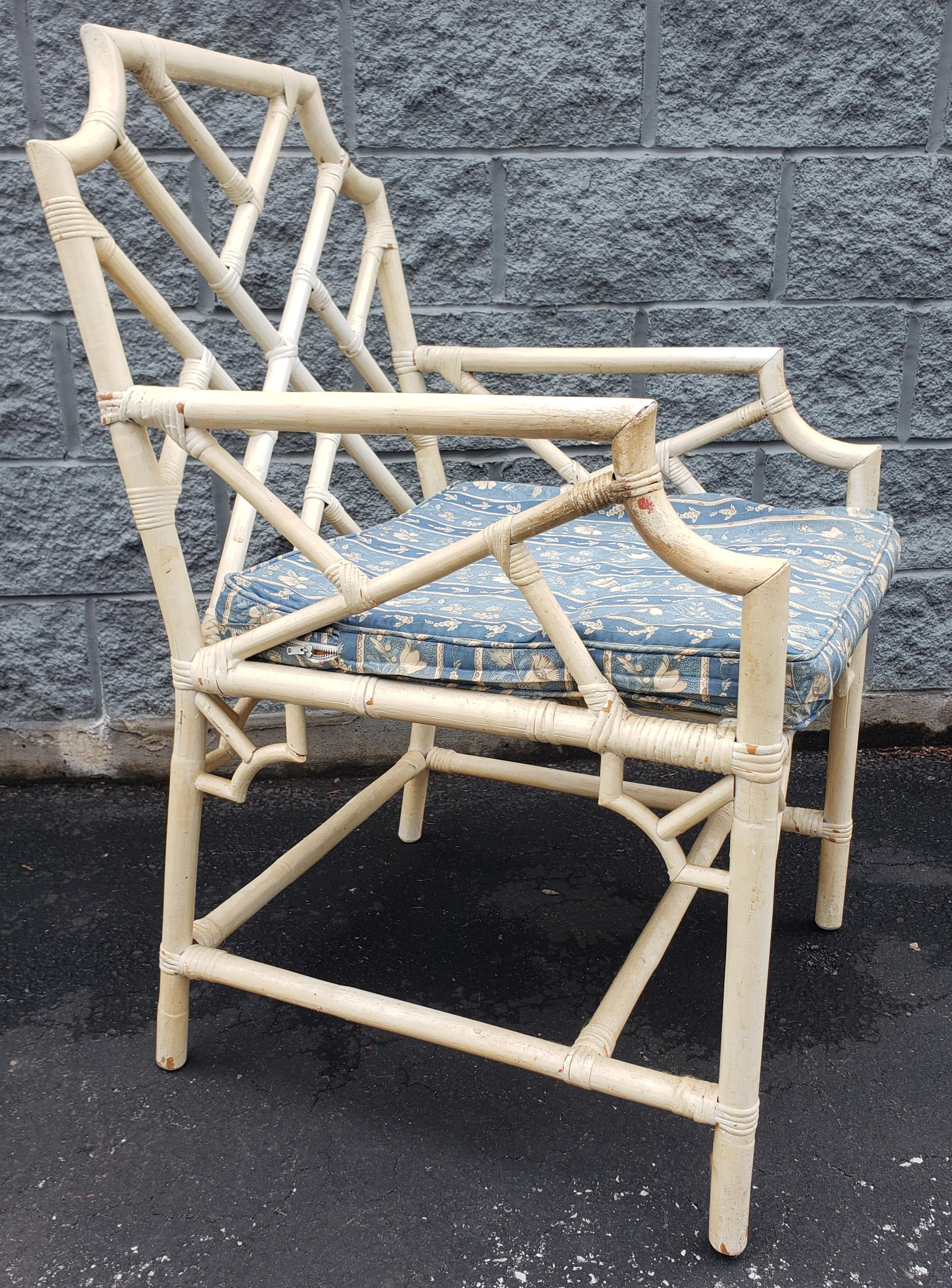 Chinese Chippendale Pair of 1970s Rattan Bamboo Chippendale Armchairs For Sale