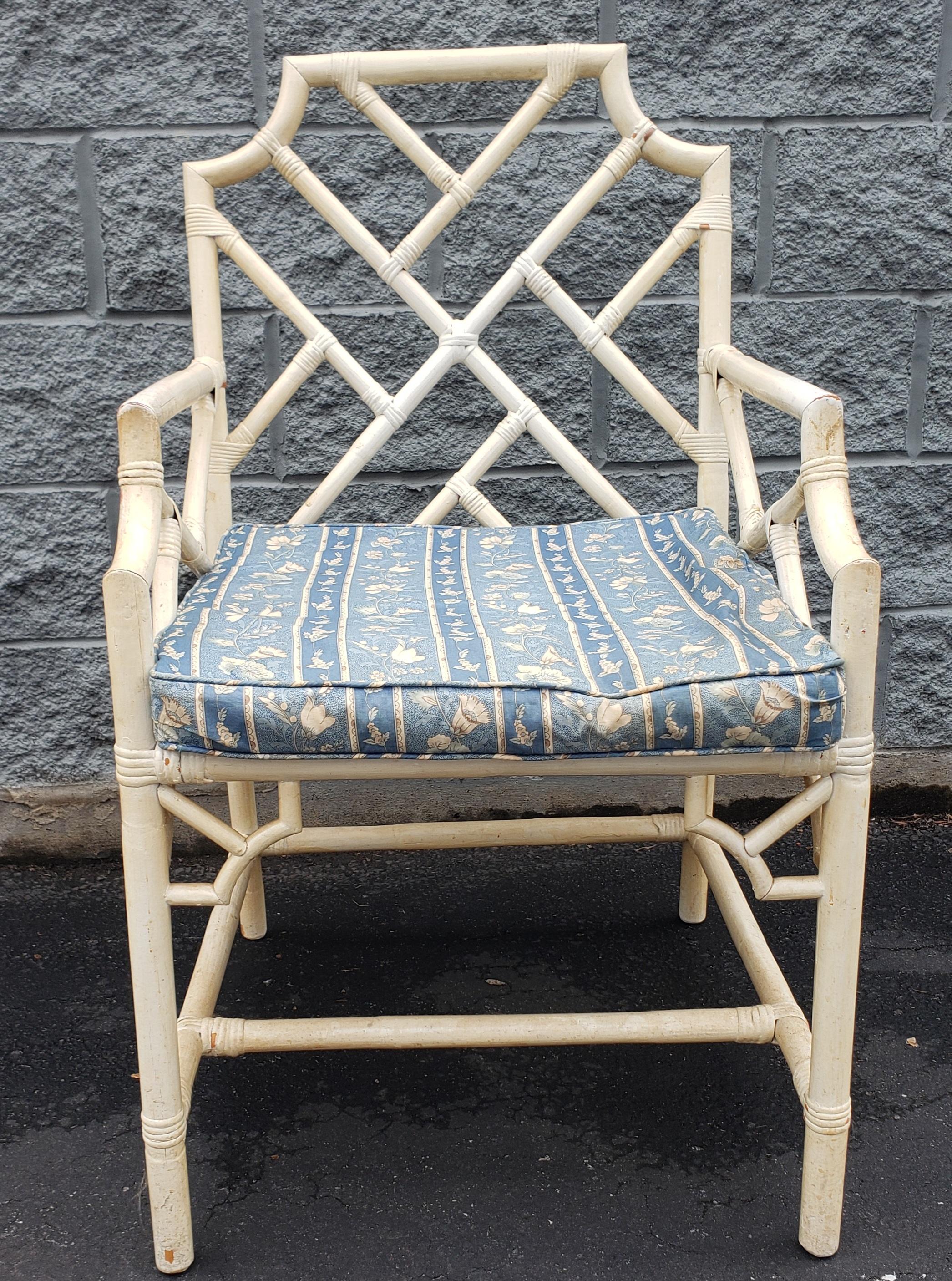 Hand-Crafted Pair of 1970s Rattan Bamboo Chippendale Armchairs For Sale