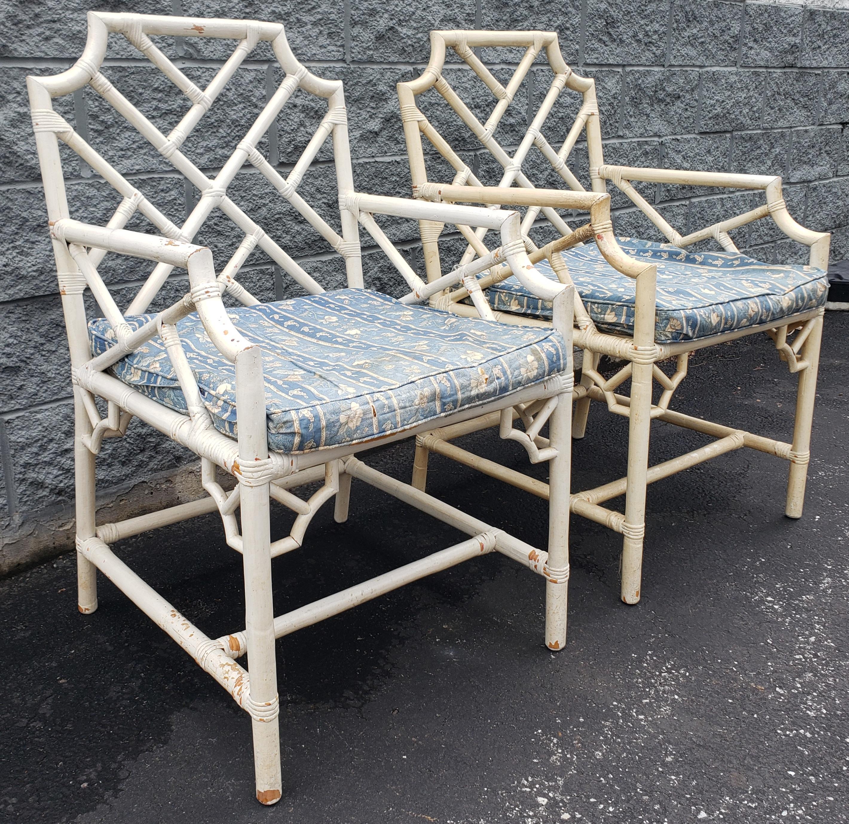 Pair of 1970s Rattan Bamboo Chippendale Armchairs In Good Condition For Sale In Germantown, MD