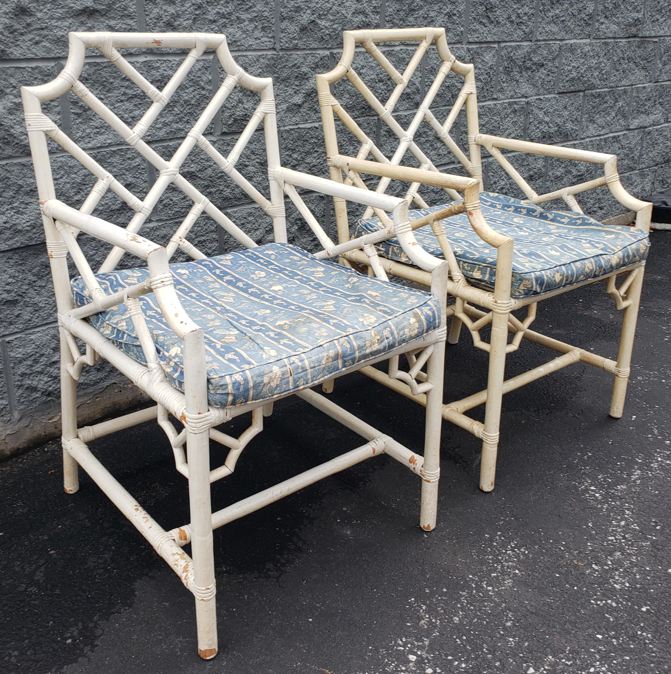 20th Century Pair of 1970s Rattan Bamboo Chippendale Armchairs For Sale