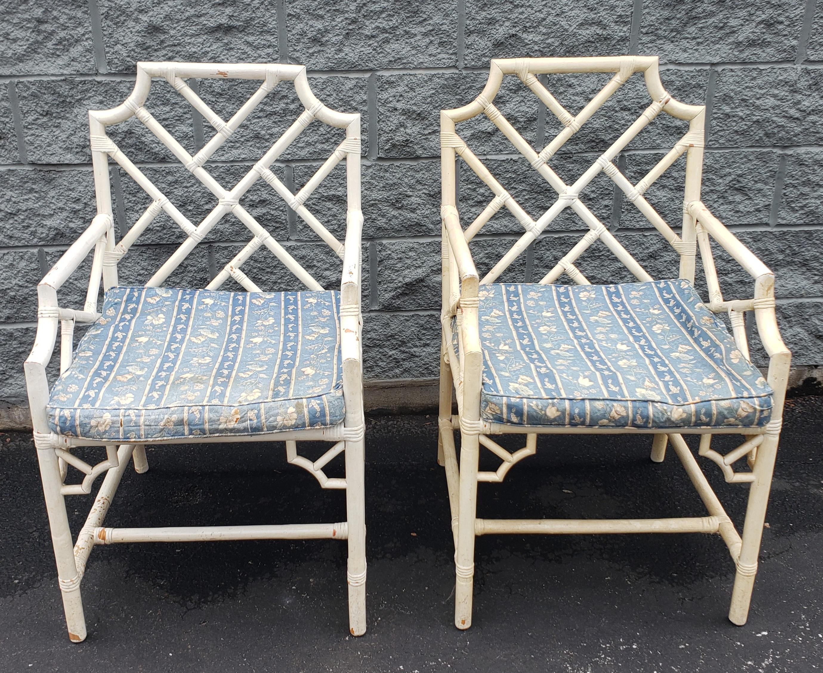 Pair of 1970s Rattan Bamboo Chippendale Armchairs For Sale 1