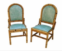 Pair of 1970's Rattan Side Accent Bamboo Look Chairs Coastal Decor