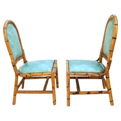 Paire de chaises d'appoint en rotin des années 1970, aspect bambou Décoration côtière