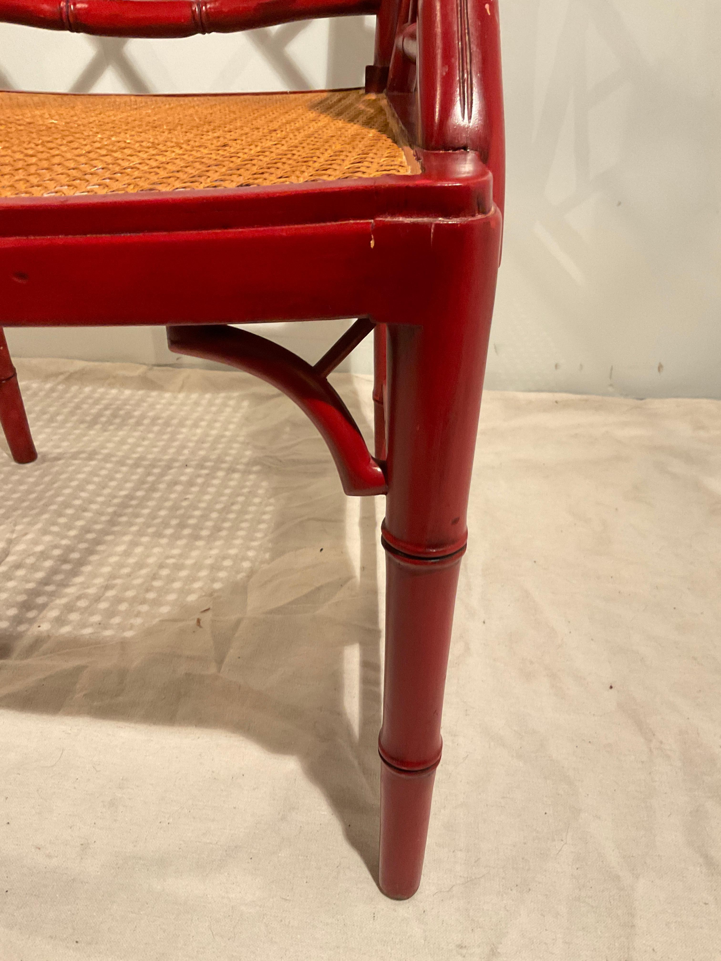 Pair Of 1970s Red Faux Bamboo Armchairs For Sale 6