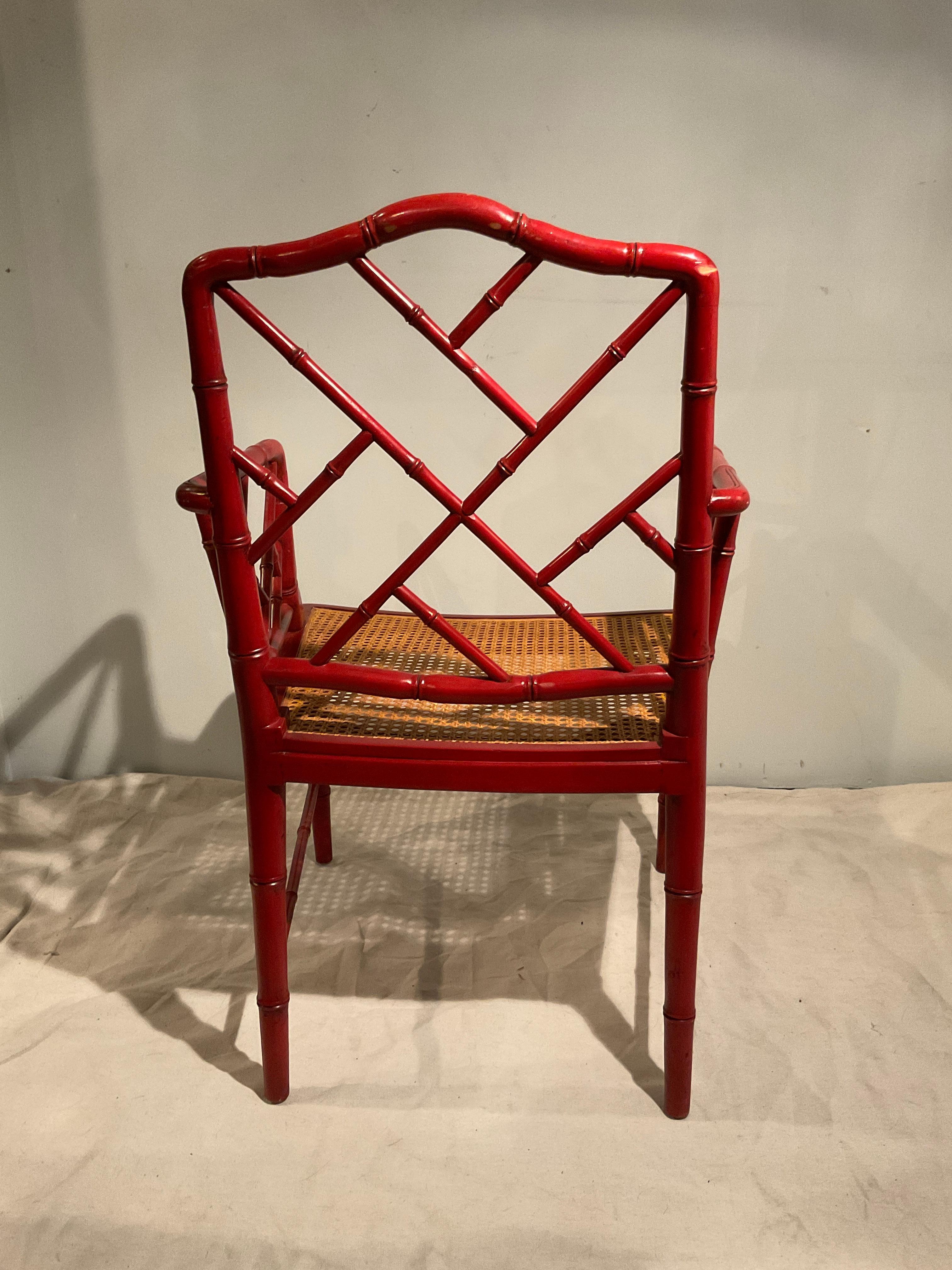 Pair Of 1970s Red Faux Bamboo Armchairs For Sale 1