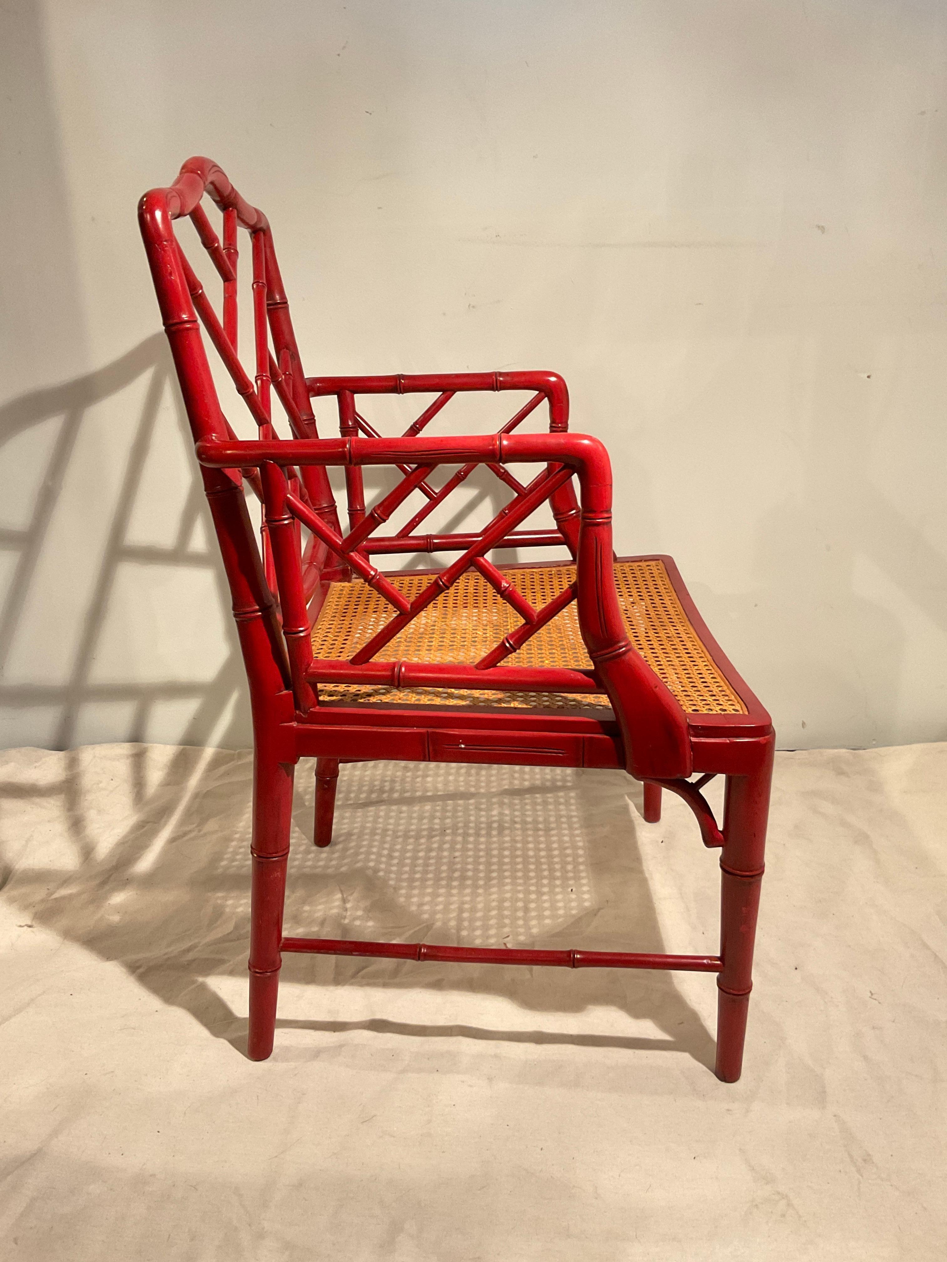 Pair Of 1970s Red Faux Bamboo Armchairs For Sale 3