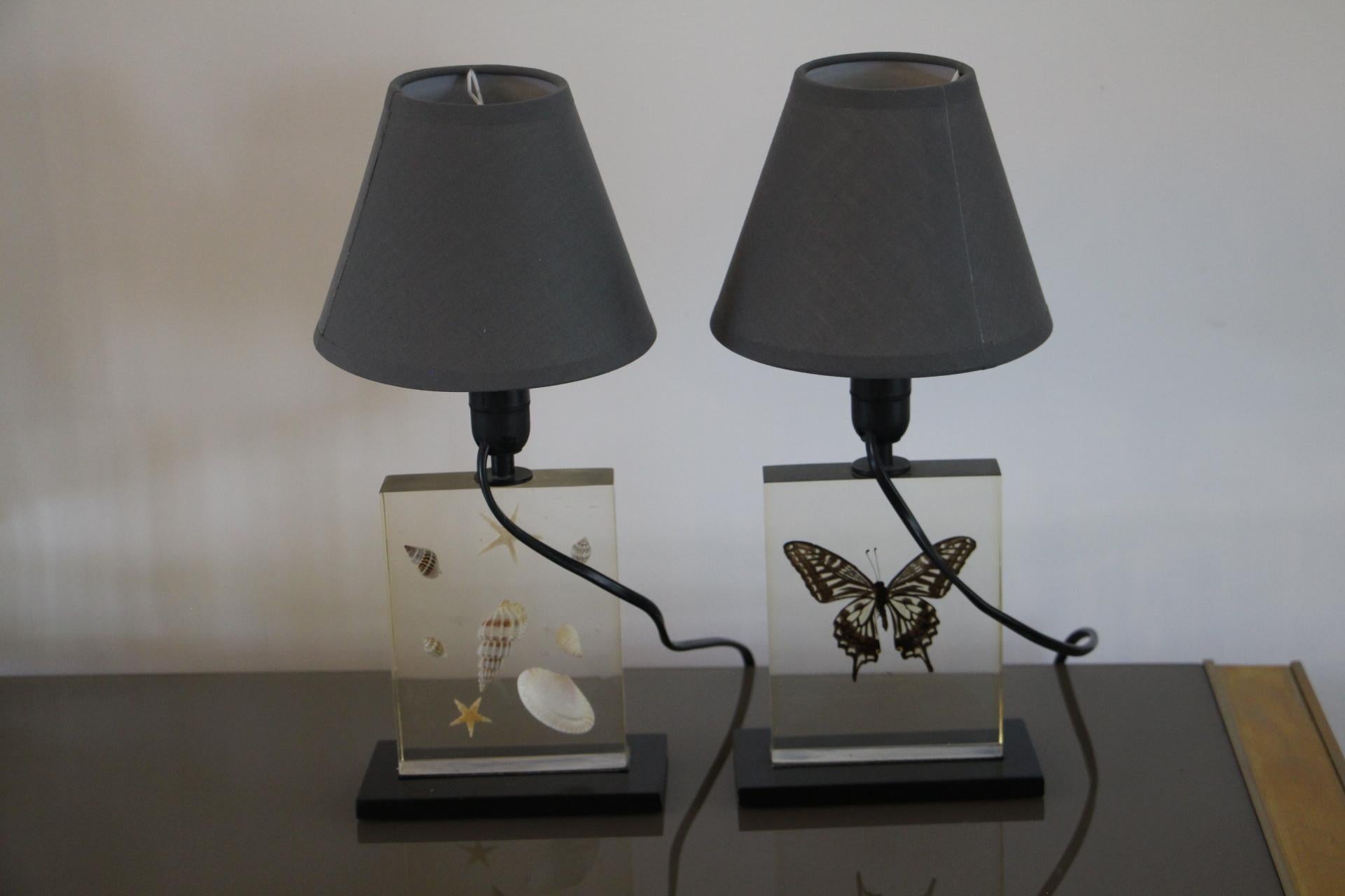 Pair of 1970's Resin Table Lamps with Inclusions For Sale 3