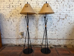 Pair of 1970s Richard Etts Arrow Floor Lamps with Original Rawhide Shades