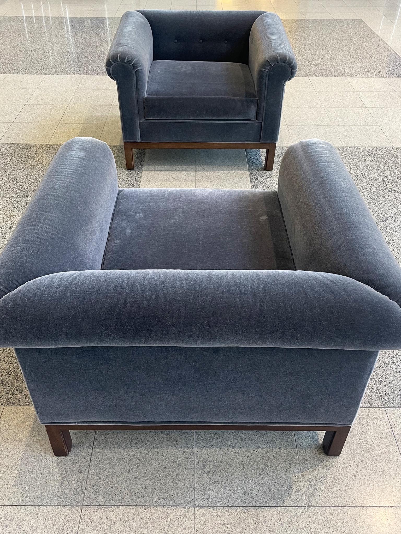 Pair of 1970s Roger Sprunger Roll Arm Chairs for Dunbar For Sale 3