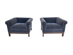 Pair of 1970s Roger Sprunger Roll Arm Chairs for Dunbar