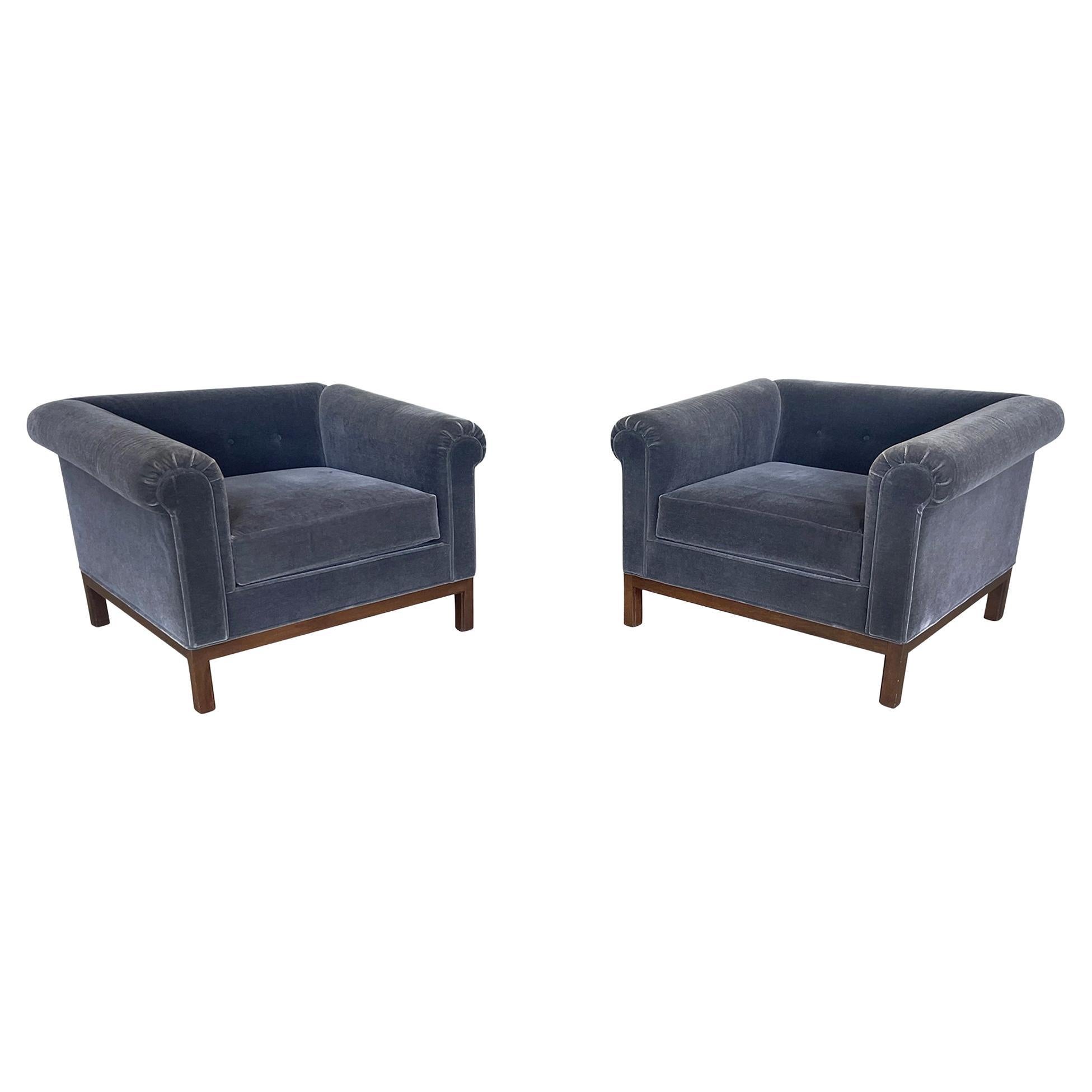 Pair of 1970s Roger Sprunger Roll Arm Chairs for Dunbar