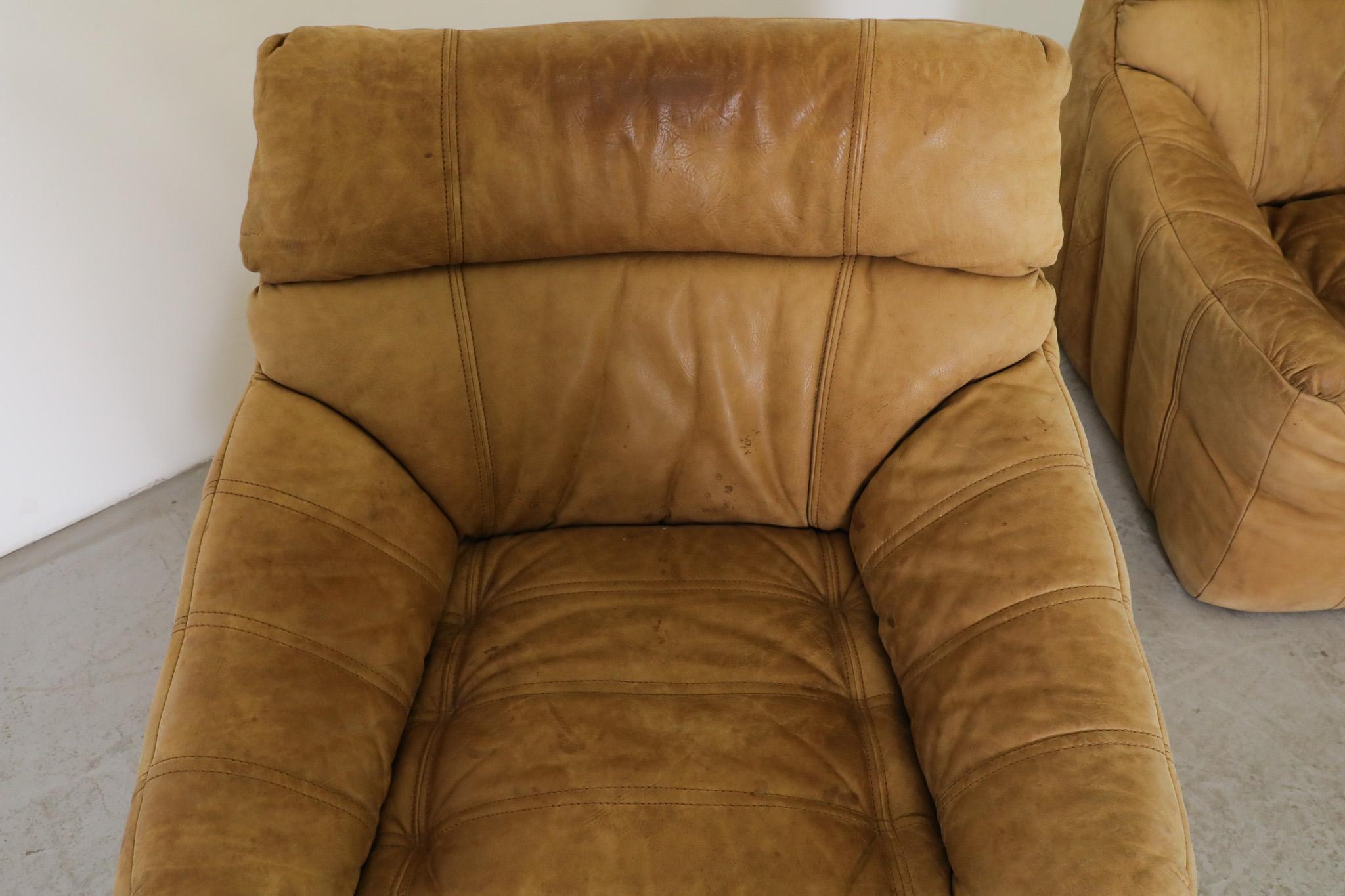 Pair of 1970s Rolf Benz Buck Leather Lounge Chairs 7