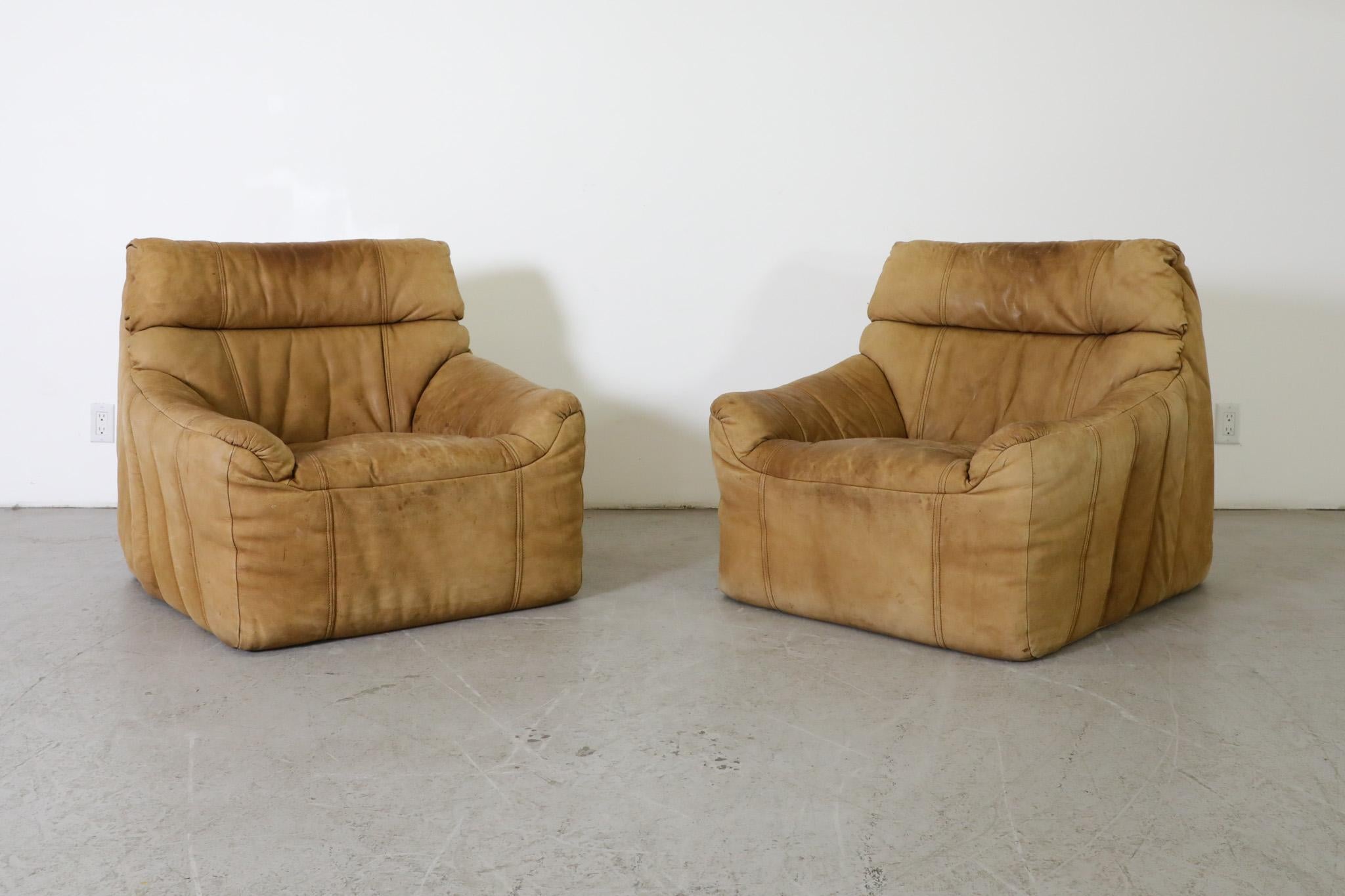 Paar 1970er Rolf Benz Buck Leder Lounge Stühle (Moderne der Mitte des Jahrhunderts) im Angebot