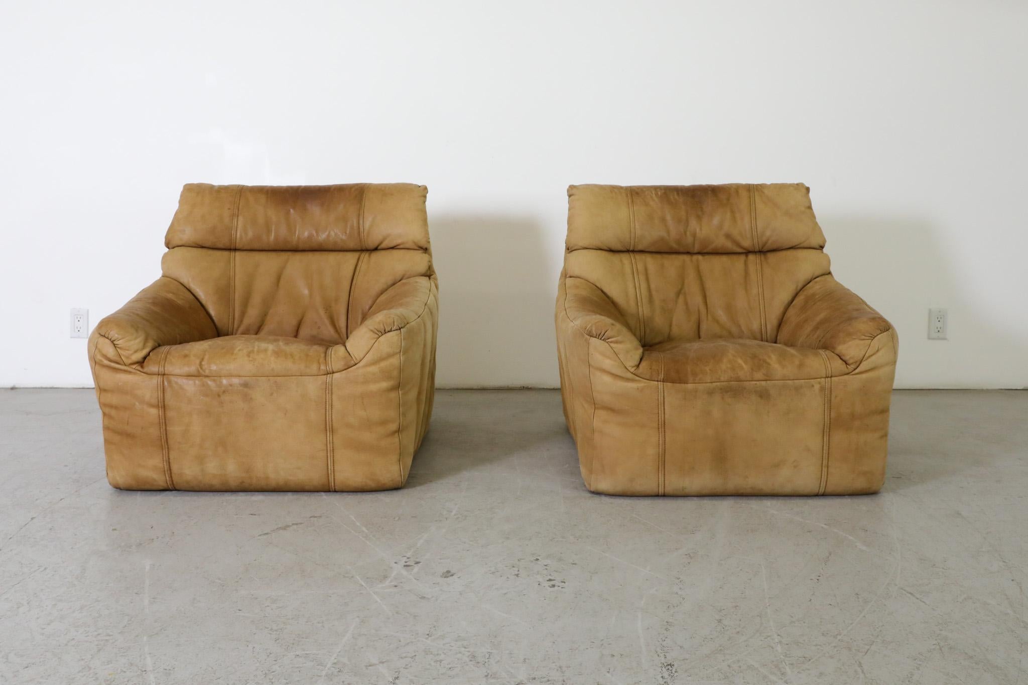 German Pair of 1970s Rolf Benz Buck Leather Lounge Chairs For Sale