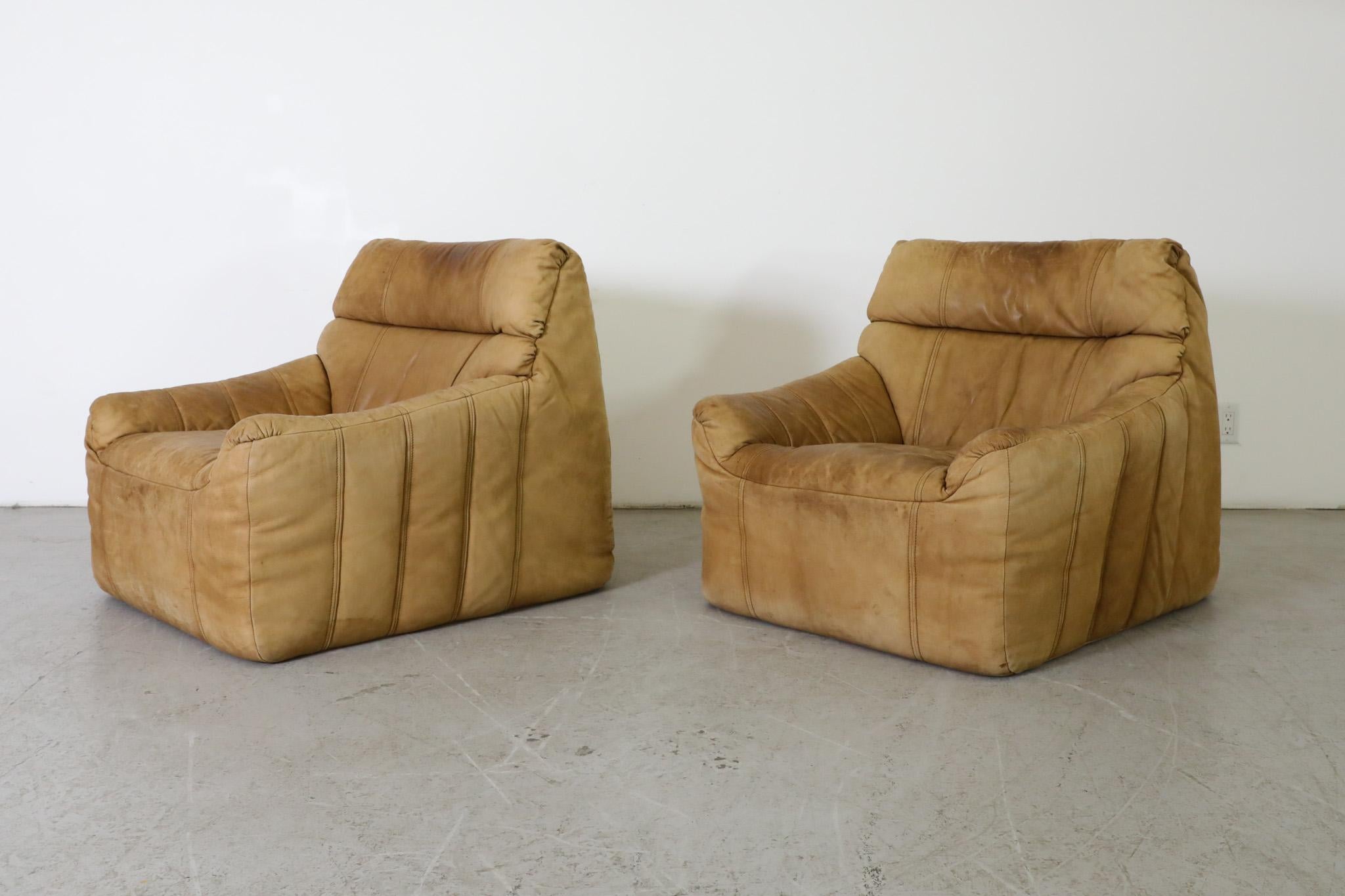Pair of 1970s Rolf Benz Buck Leather Lounge Chairs In Good Condition For Sale In Los Angeles, CA