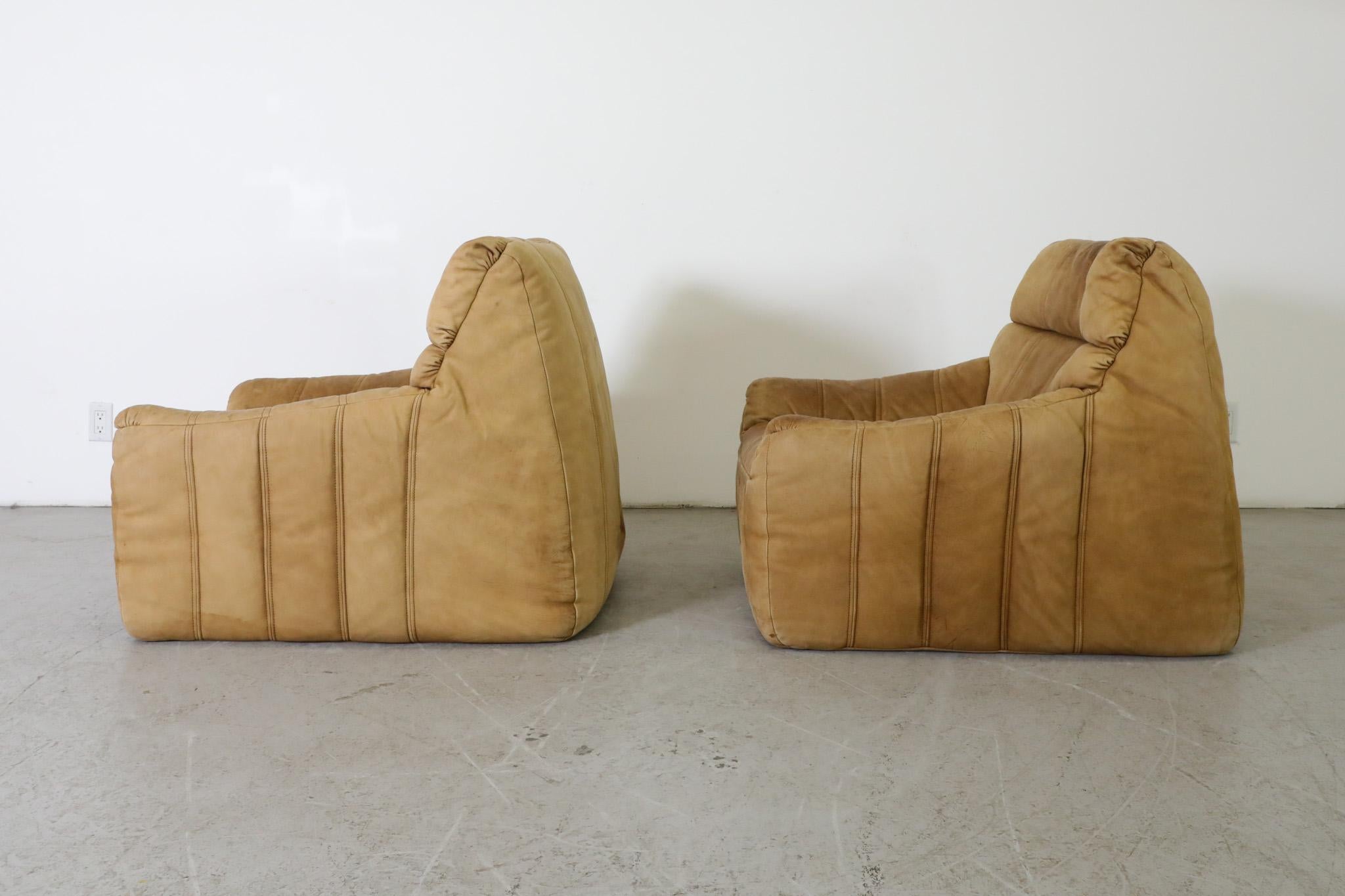 Late 20th Century Pair of 1970s Rolf Benz Buck Leather Lounge Chairs