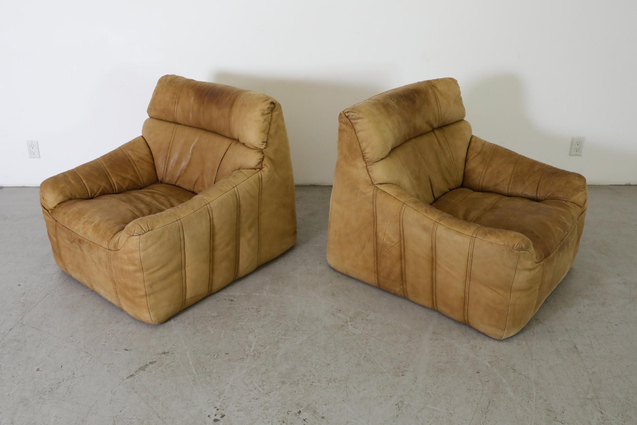 Paar 1970er Rolf Benz Buck Leder Lounge Stühle im Angebot 3