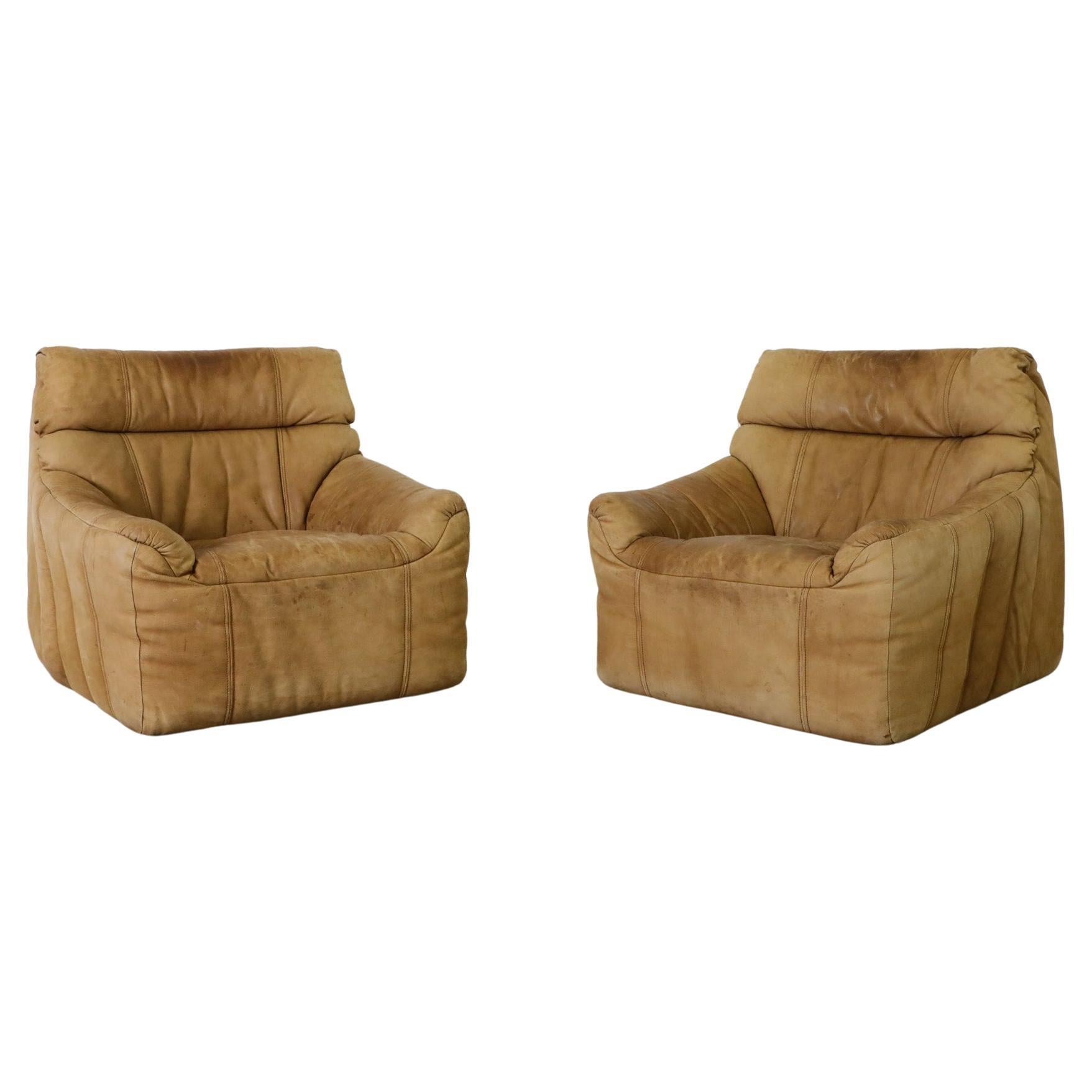 Pair of 1970s Rolf Benz Buck Leather Lounge Chairs For Sale