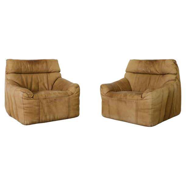 Pair of 1970s Rolf Benz Buck Leather Lounge Chairs For Sale at 1stDibs