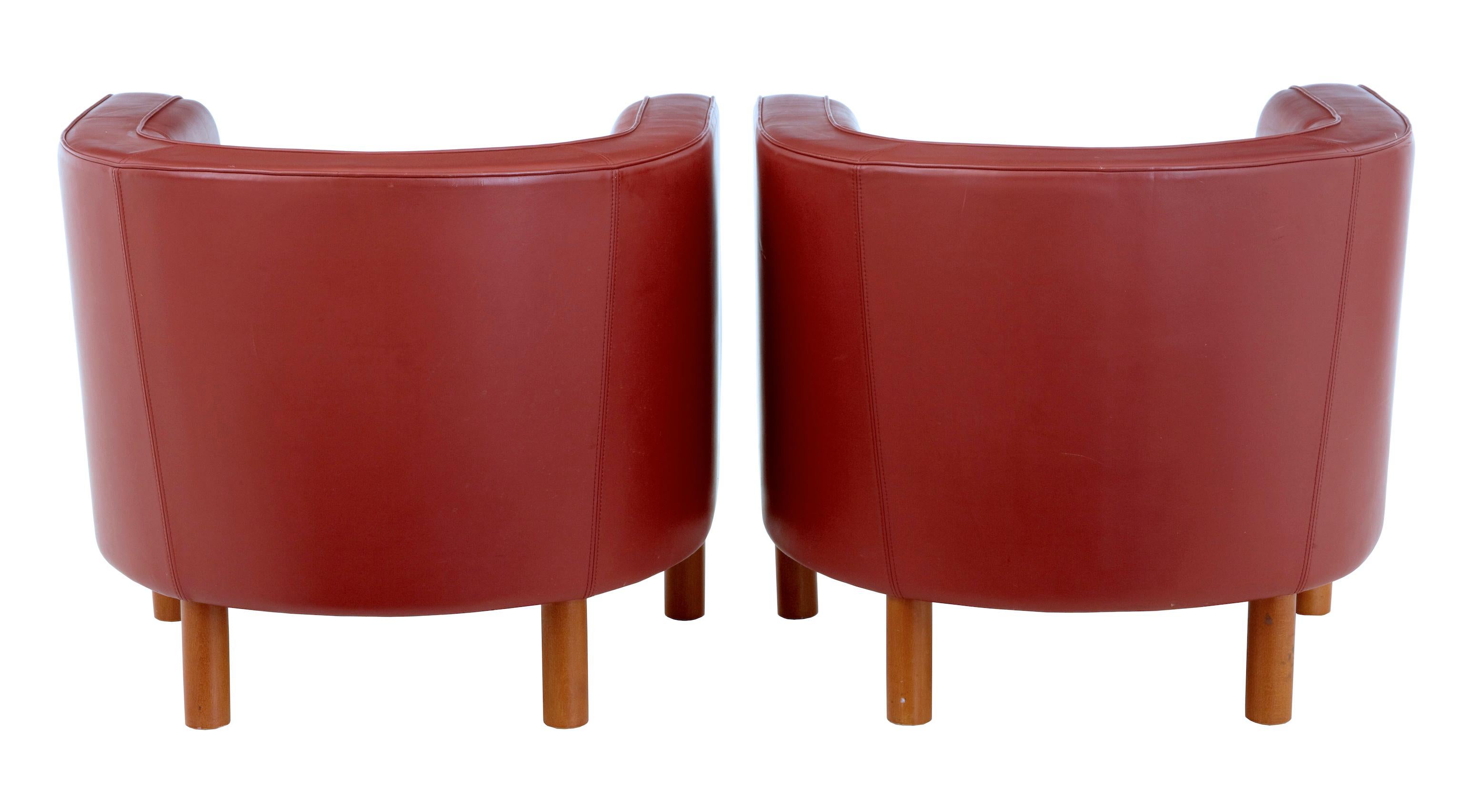 Scandinavian Modern Pair of 1970s Scandinavian Large Red Leather Club Armchairs