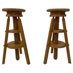 Pair Of 1970S Scandinavian Pine Architect Stools