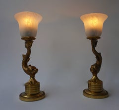 Pair of 1970s Sculptural Brass and Glass Koi Fish Lamps