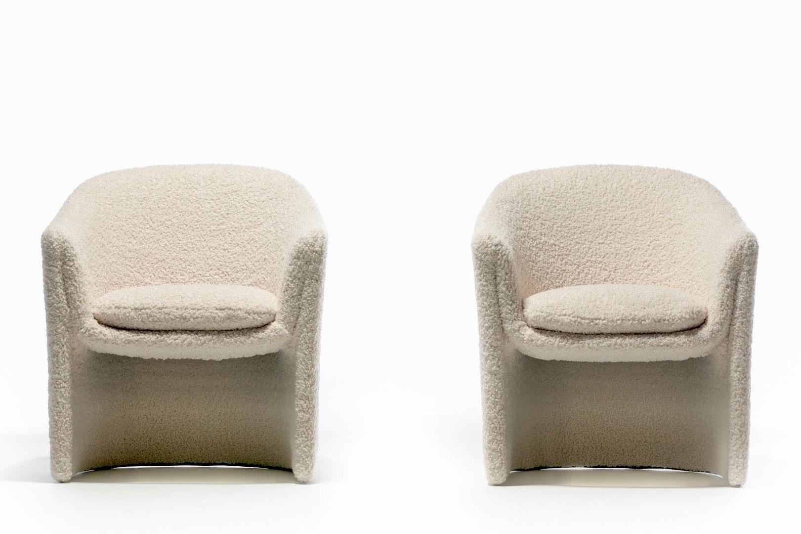 American Pair of 1970s Sculptural Dunbar Chairs in Ivory Bouclé