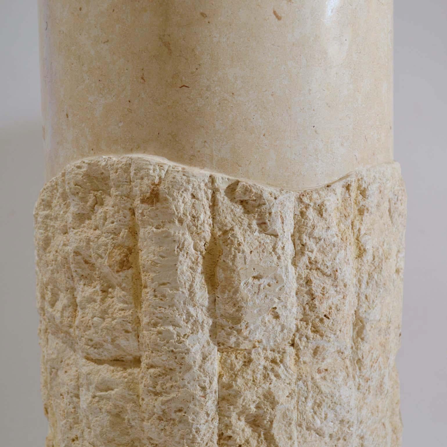 Pair of 1970s Sculptural Round Travertine Textural Pedestals  6