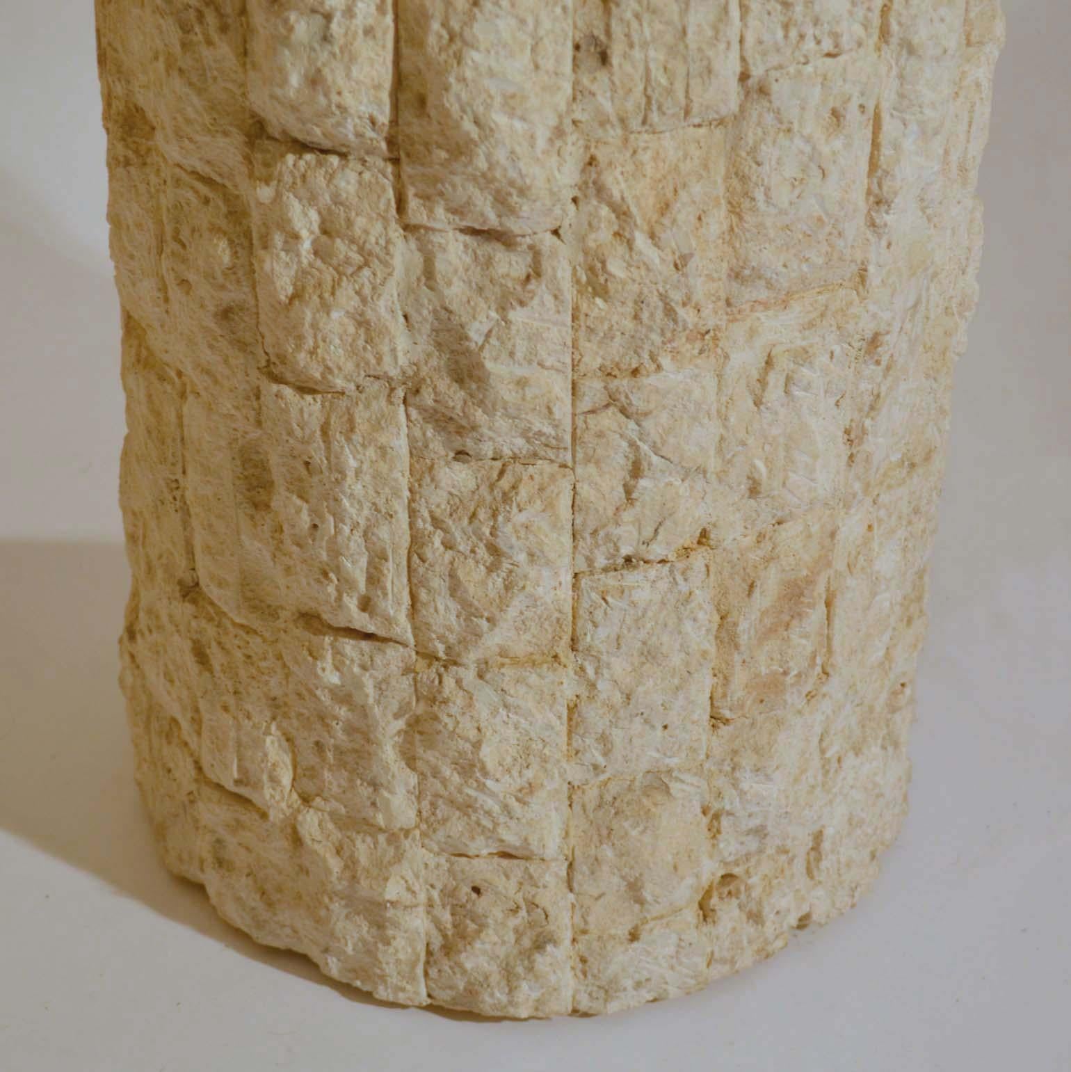 Pair of 1970s Sculptural Round Travertine Textural Pedestals  7