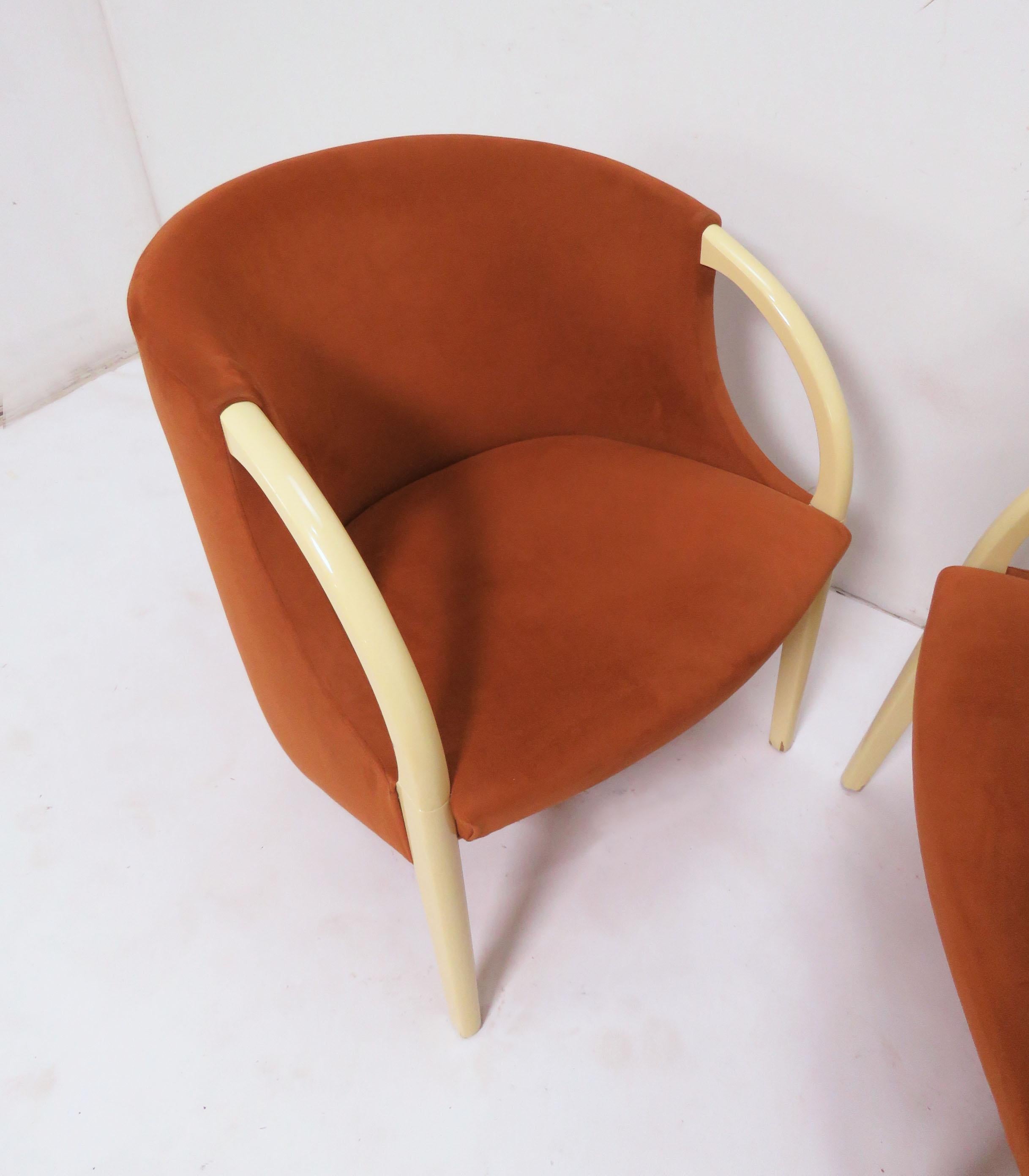 Upholstery Pair of 1970s Sculptural Three Legged Lounge Chairs