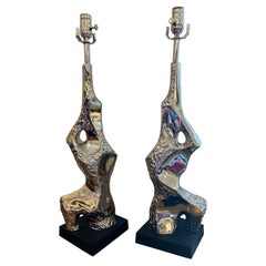Ein Paar brutalistische Silber-Tischlampen aus den 1970er Jahren von Richard Barr für Laurel lamp