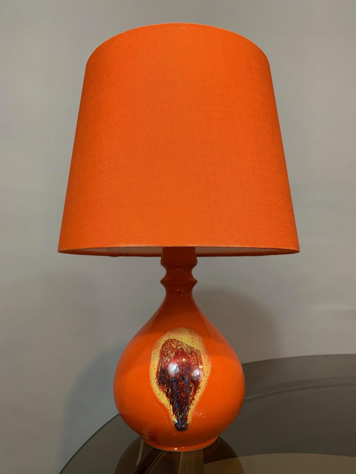 Danish Pair of 1970s Small Ceramic Orange Table Lamps by Bjorn Wiinblad for Rosenthal