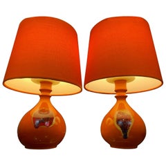 Pair of 1970s Small Ceramic Orange Table Lamps by Bjorn Wiinblad for Rosenthal