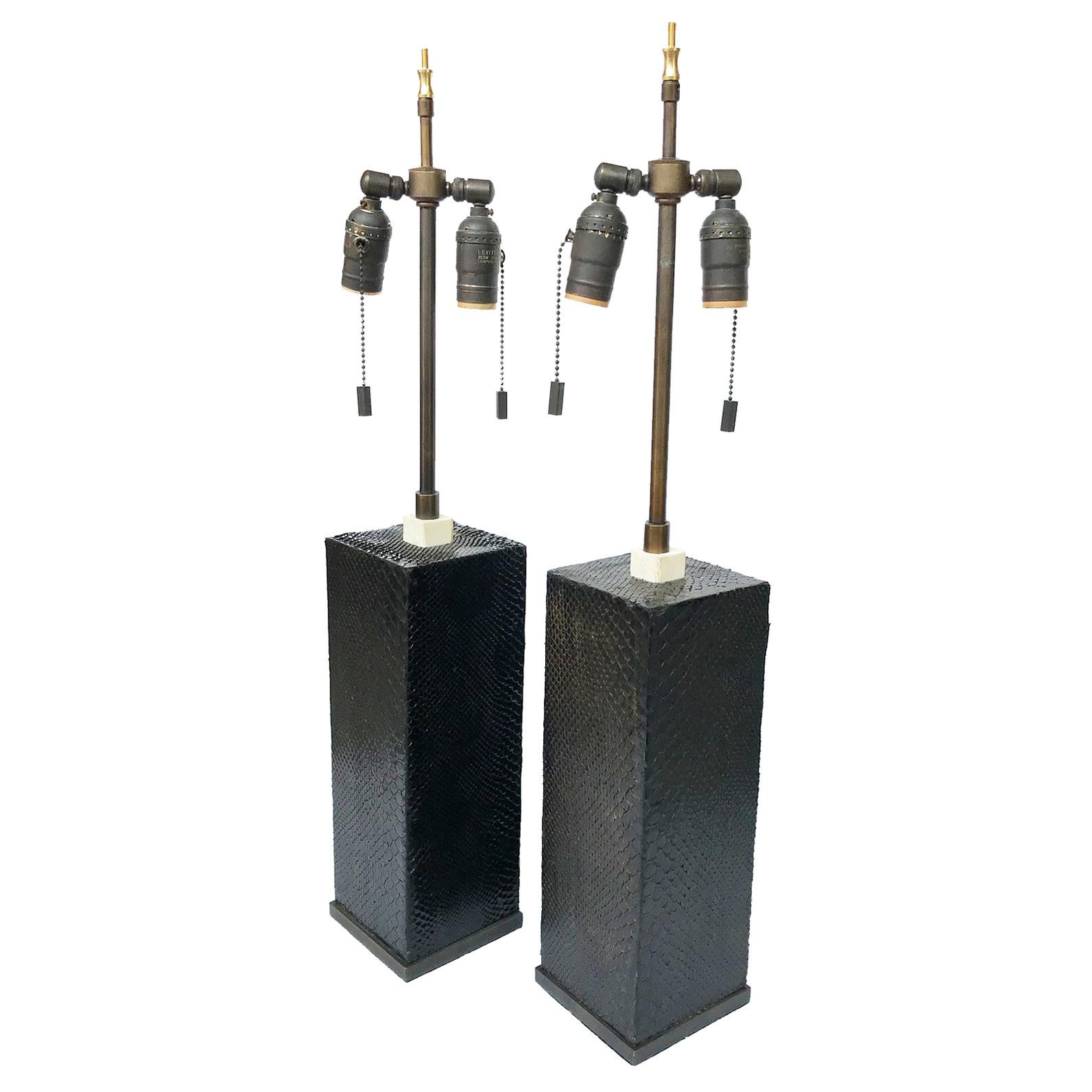 Pair of 1970s Snakeskin Table Lamps in the Style of Karl Springer