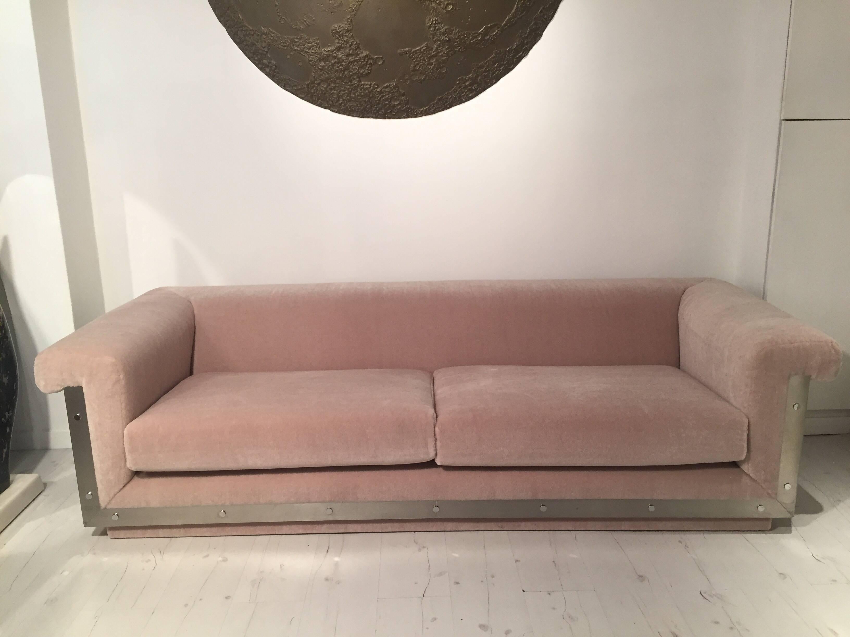 Stainless Steel  1970s Sofa by Maison Jansen