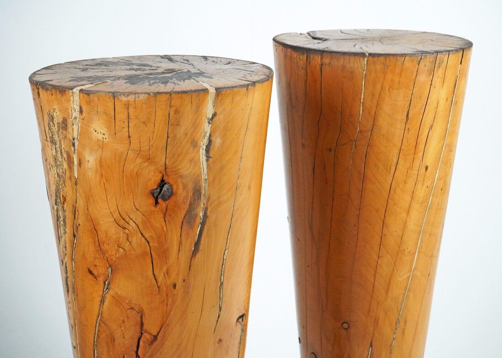 Brutalist Pair Of 1970s Solid Birch Cone Tables