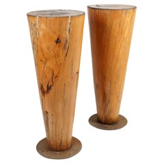 Pair Of 1970s Solid Birch Cone Tables
