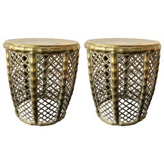 Pair of 1970s Solid Brass Faux Bamboo Garden Seats