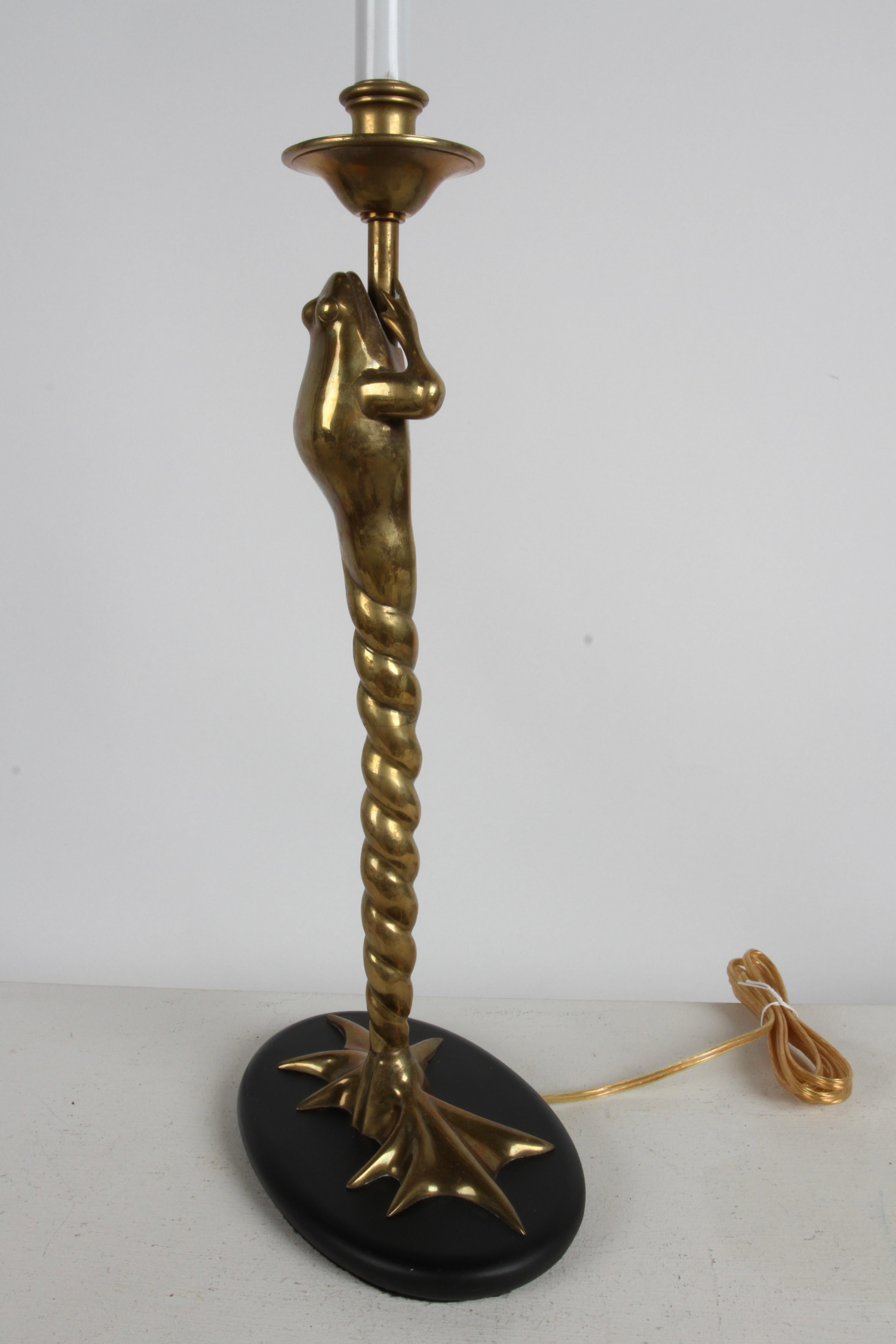 Pair of 1970s Solid Brass Frog with Twisted Legs Table Lamps by Chapman Lamp Co. For Sale 7