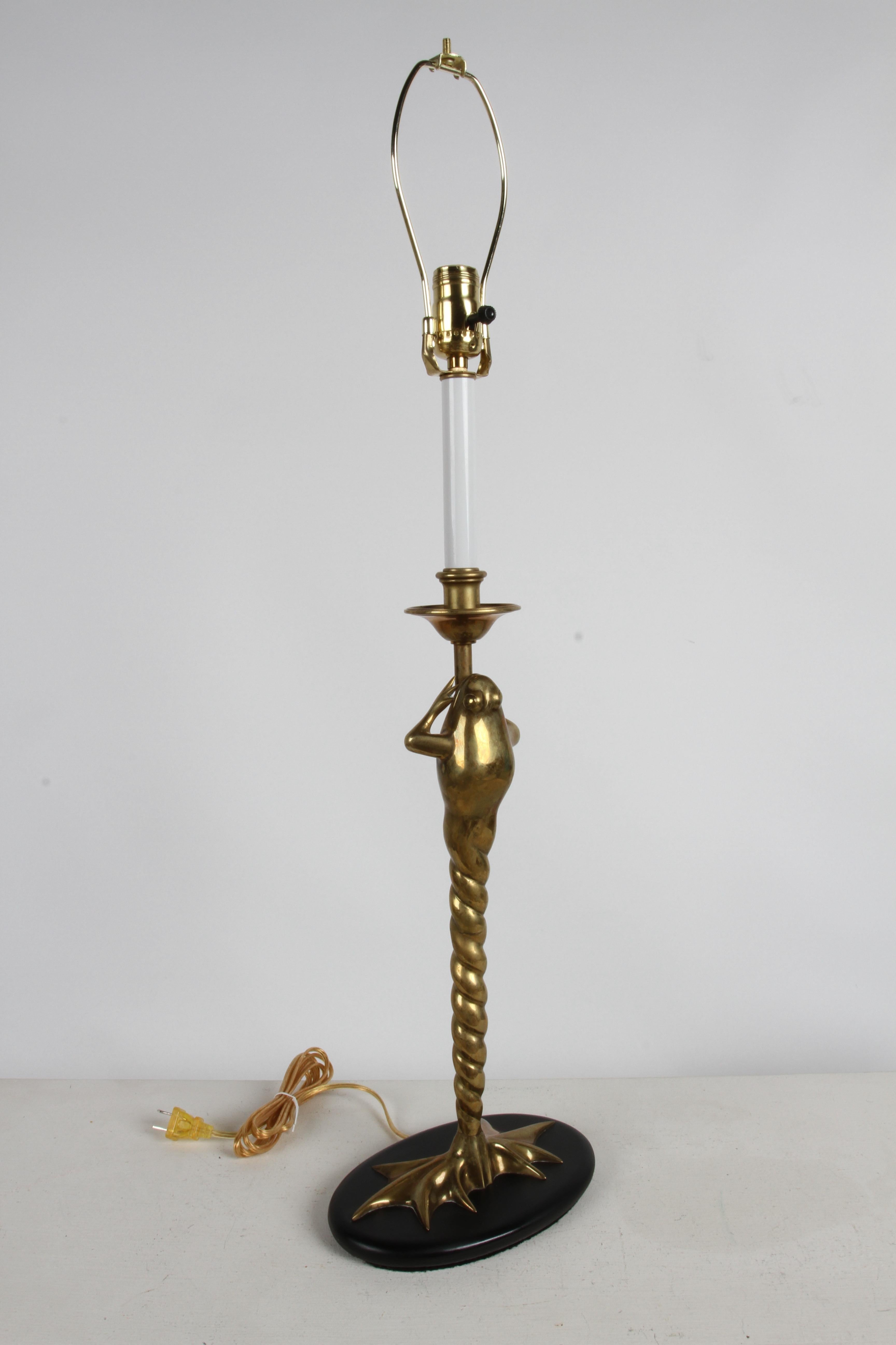Pair of 1970s Solid Brass Frog with Twisted Legs Table Lamps by Chapman Lamp Co. For Sale 1